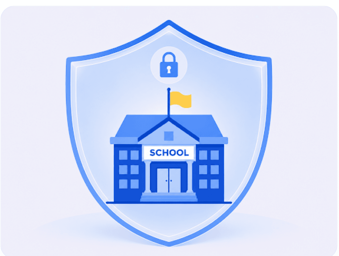 A school building protected inside a padlocked shield