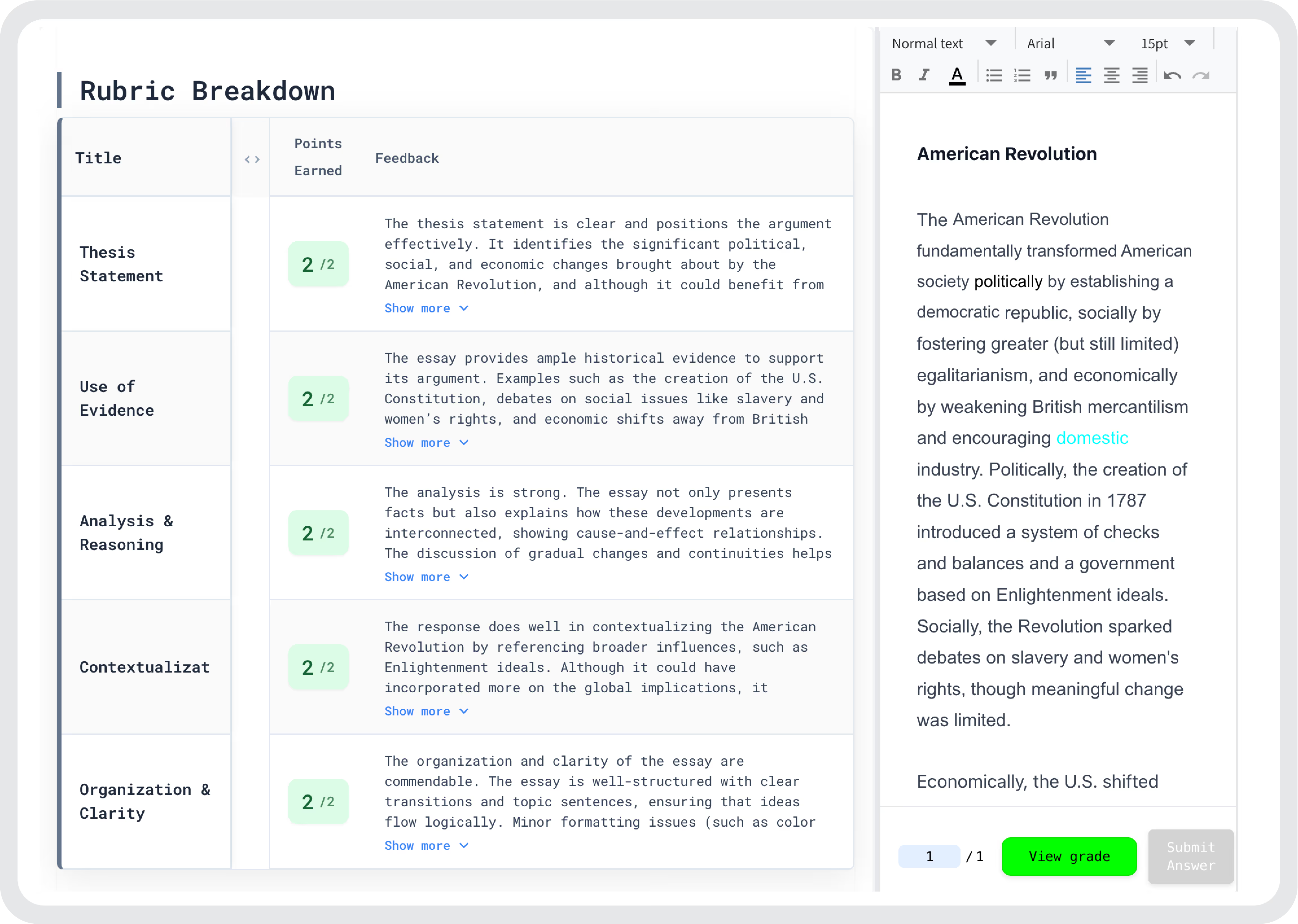 AI Grading Interface